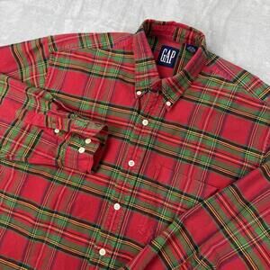 Vintage GAP Red Green Plaid Button Down Shirt Mens M 100% Cotton 90s Retro USA